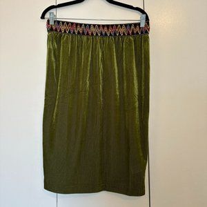 Velvet Green Ribbed Pencil Skirt